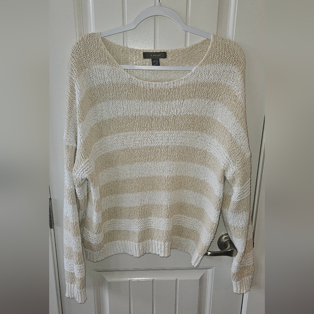 Primark Tan and White Crew Neck Sweater